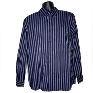 Basic Editions Striped Long Sleeve Button Down Shirt (Size:L, Color:Navy/White)